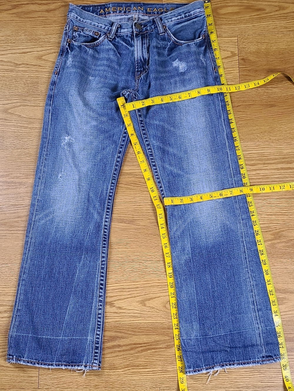 American Eagle Vintage 28x28.5 Mens Low Rise Boot Faded Distressed Blue Jeans